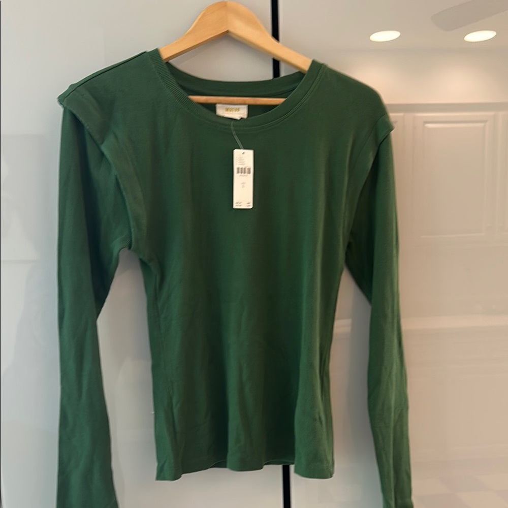 NWT Maeve by Anthropologie Green Ribbed Long Sleeve Drop Shoulder Top